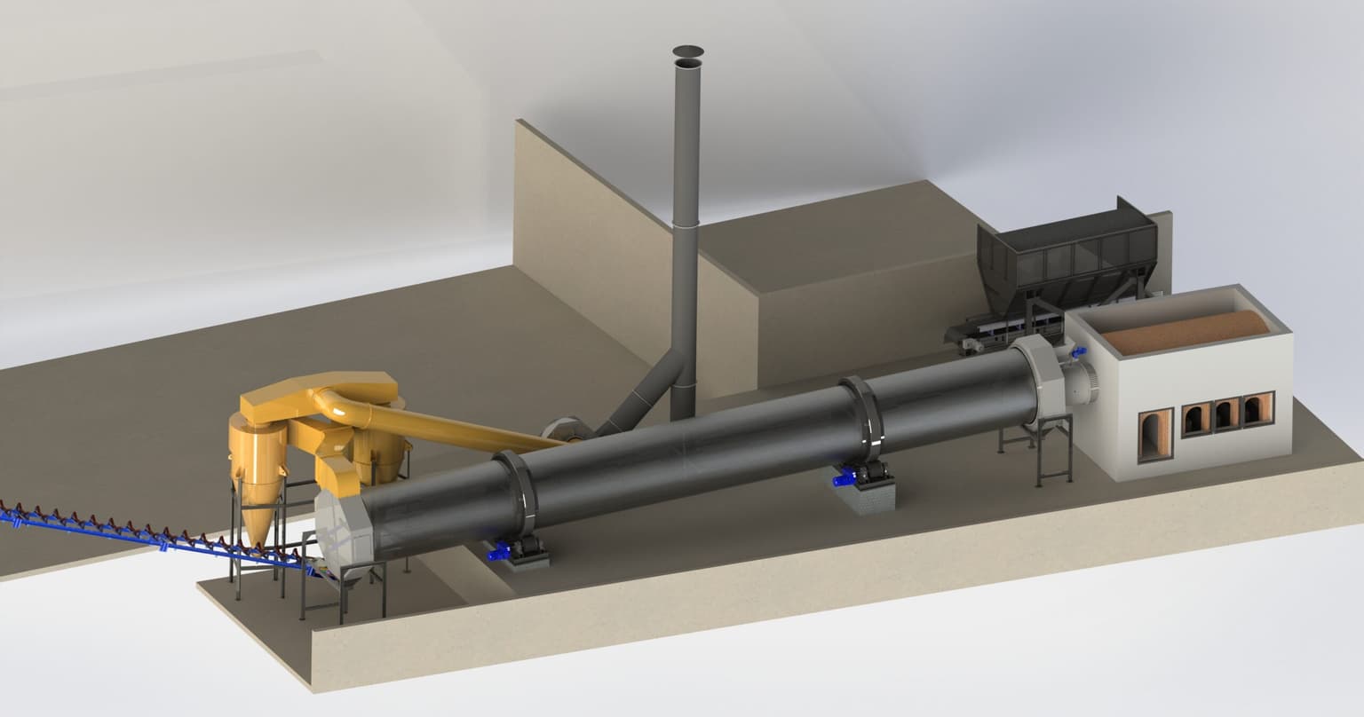 Complete rotary drum dryer system — direct-fired design for bulk minerals and aggregates drying